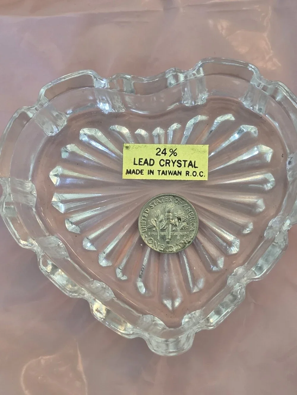 Vintage 1988 Crystal Heart Trinket Box Filigree Rose Pewter Lid